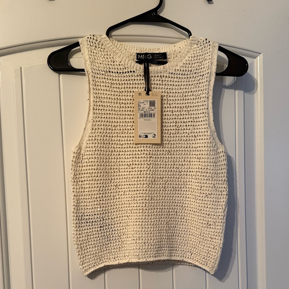 BNWT Mango MNG Beige white knit sparkly vest XS